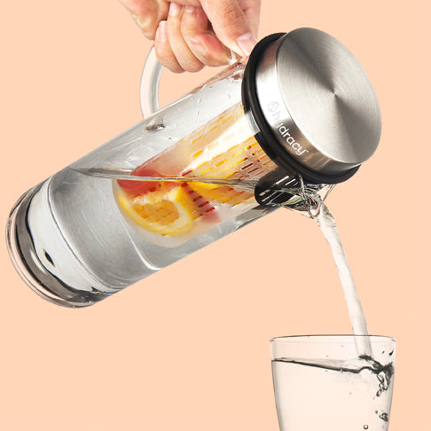 Glass pitcher with sturdy handle for easy pouring