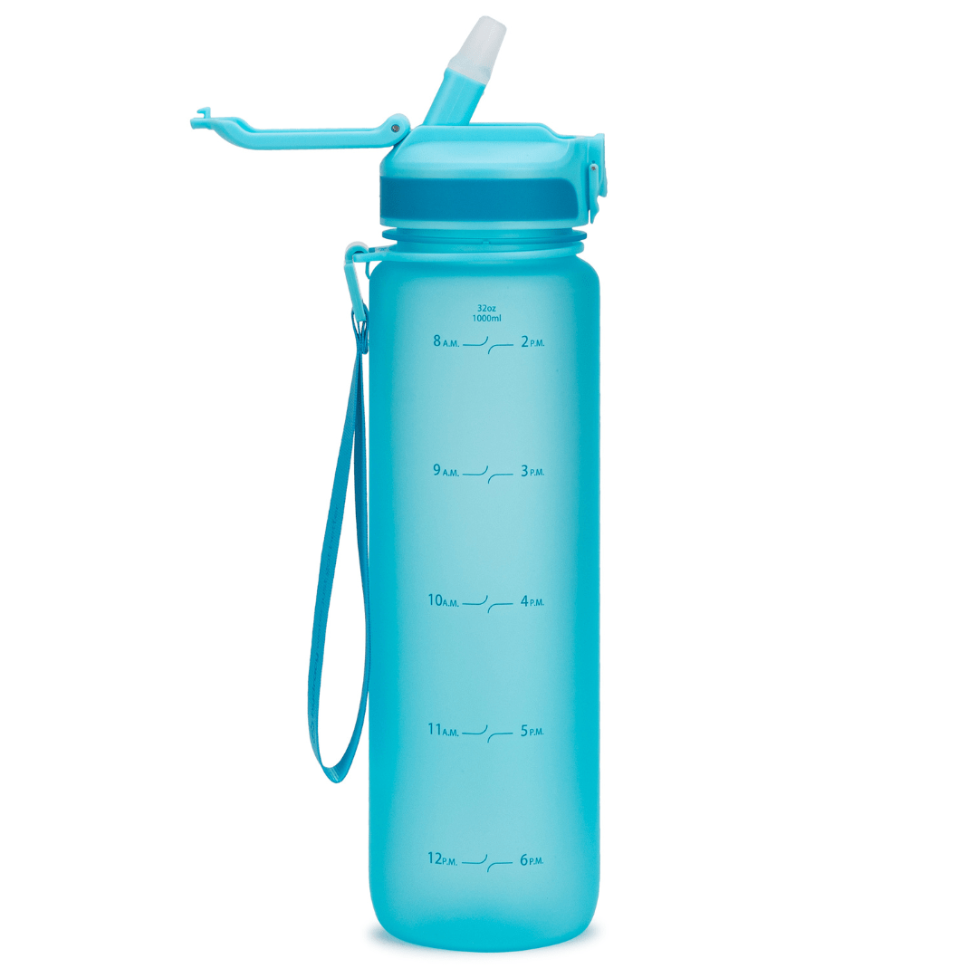 Hydracy Water Bottle with Times to Drink & Straw