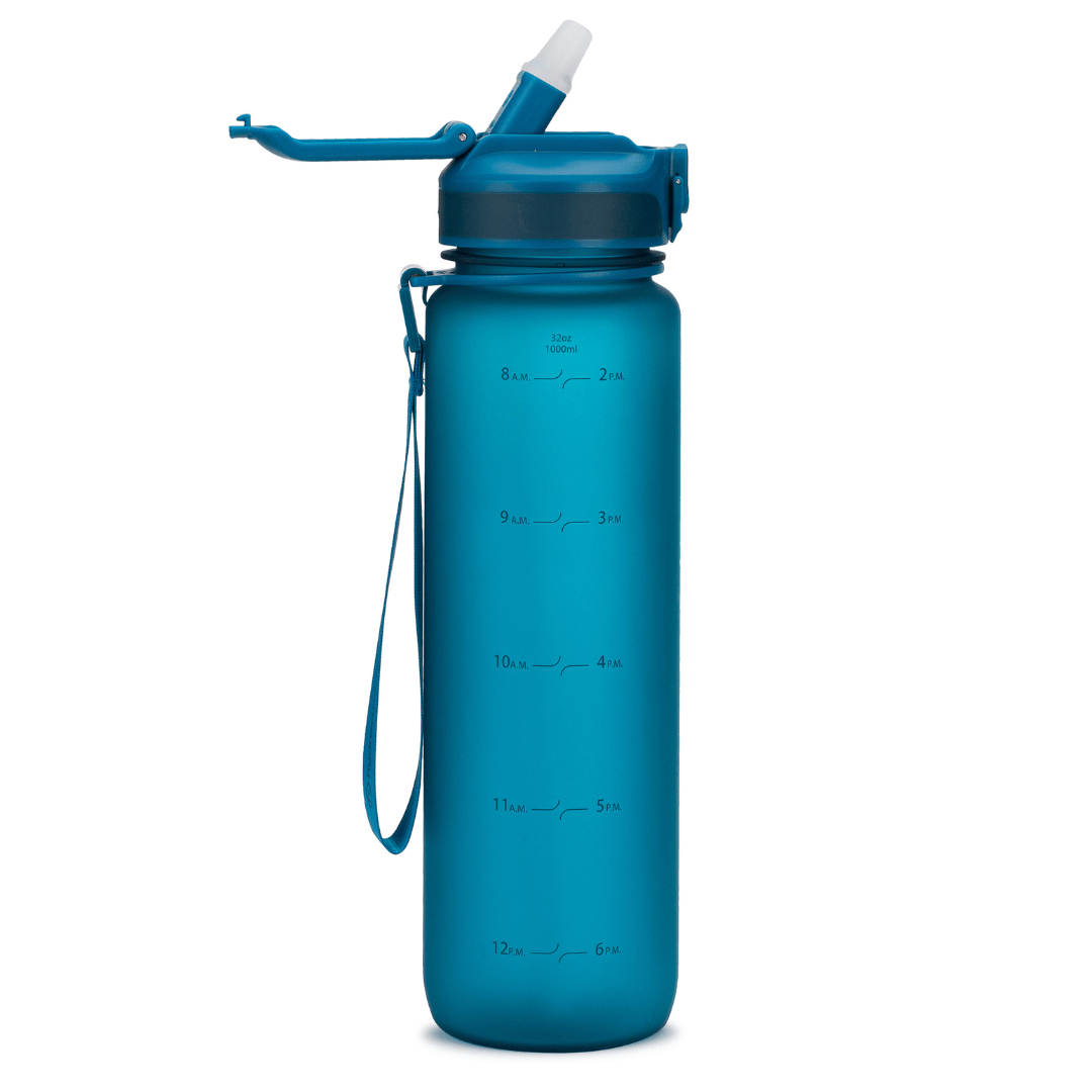Hydracy Water Bottle with Times to Drink & Straw
