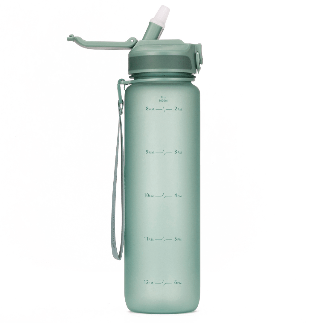 Hydracy Water Bottle with Times to Drink & Straw