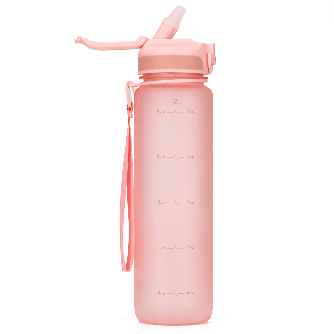 Coach 32 oz / 1 L Water Bottle with Time Marker and Straw Lid Rose Gold