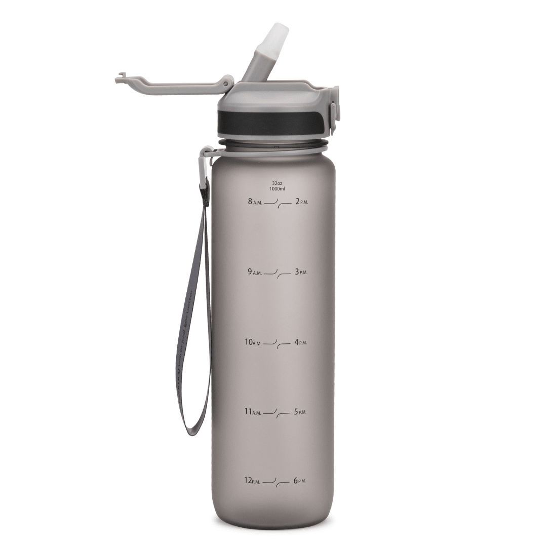 Hydracy Water Bottle with Times to Drink & Straw