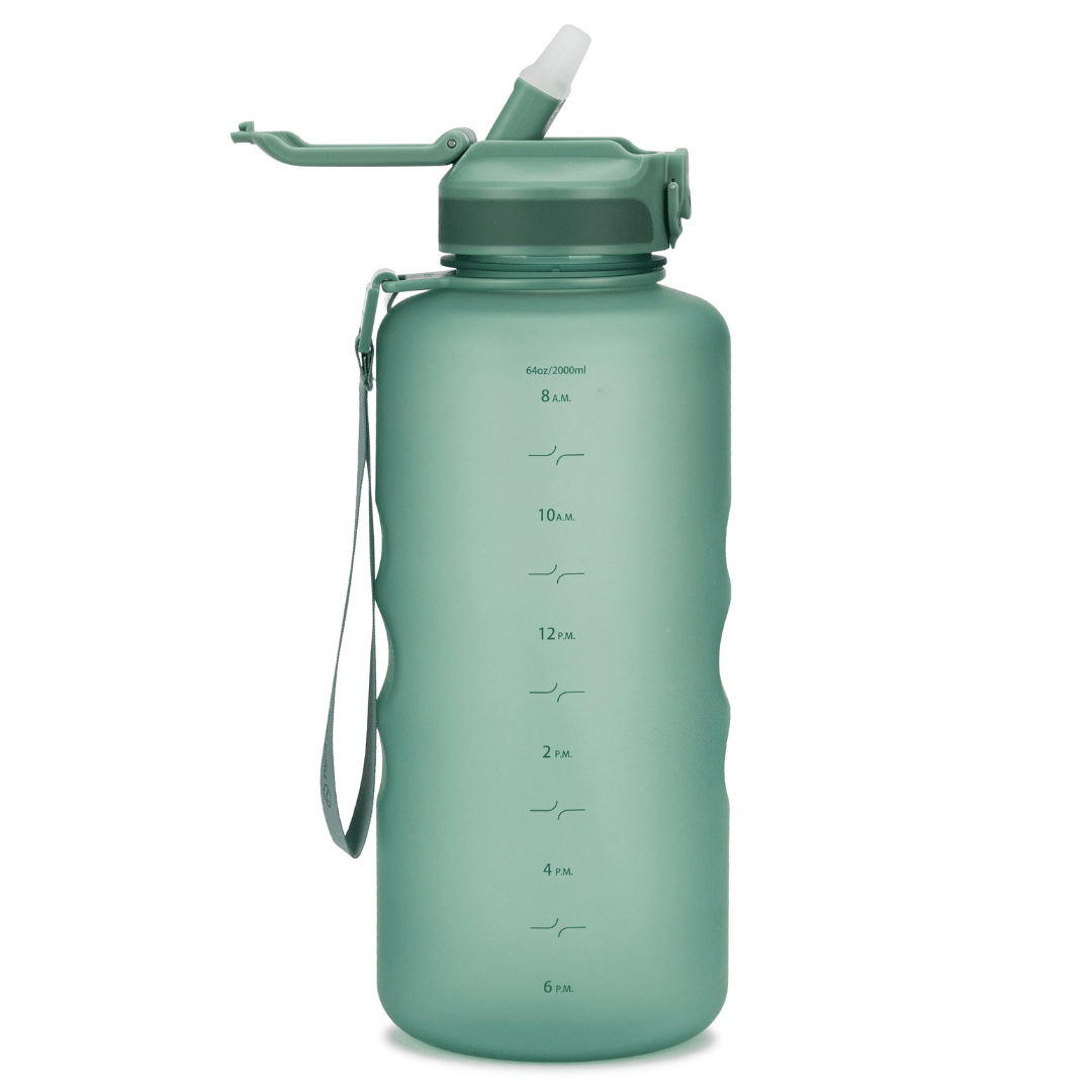 Coach 64 oz / 2 L Water Bottle with Time Marker and Straw Lid – Hydracy