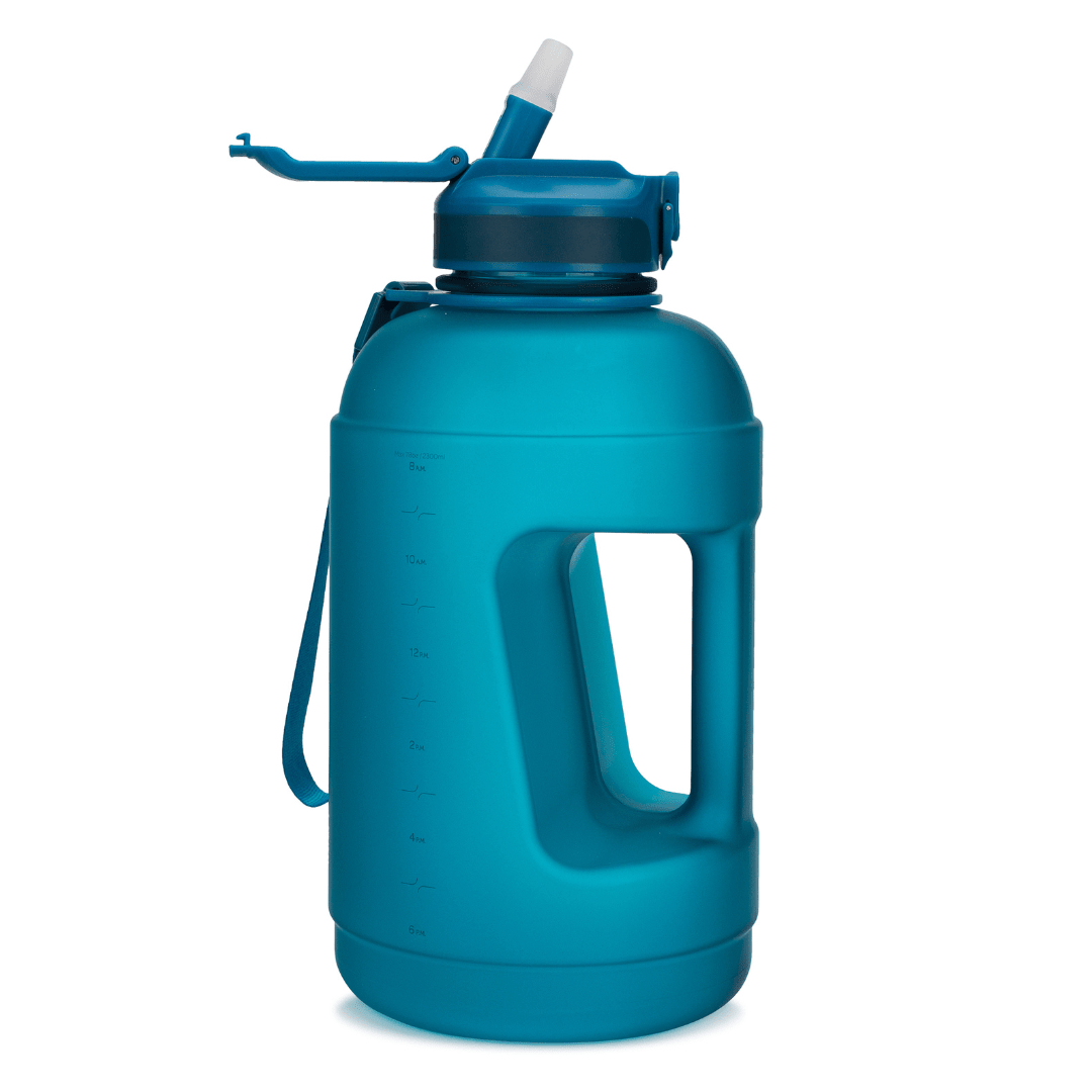 Hydracy Water Bottle with Storage Sleeve and Straw- Large Half Gallon 2.3 Litres BPA Free Motivational Water Bottle with Time Marker -Leak Proof Gym
