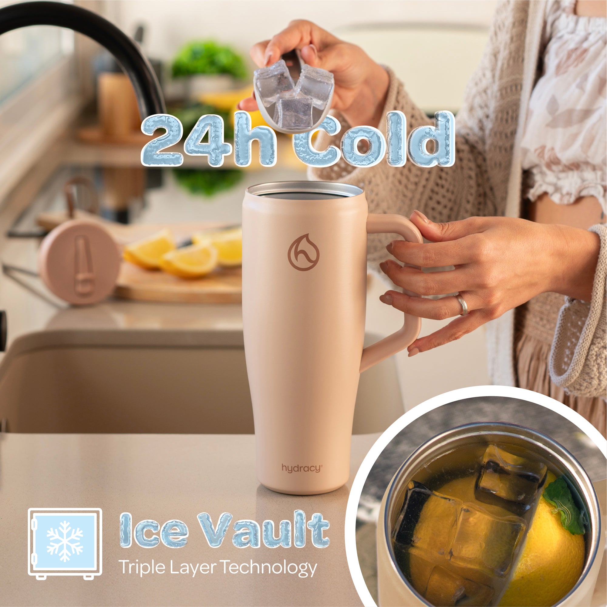 Hydracy Soulmate 40oz Insulated Tumbler with Handle & Straw — IceVault Triple Insulation, BPA-Free, Leakproof Lid, Dishwasher Safe Coral Crush